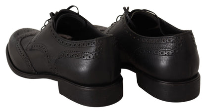 Dolce & Gabbana Elegant Black Leather Derby Wingtip Shoes Dolce & Gabbana