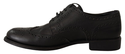 Dolce & Gabbana Elegant Black Leather Derby Wingtip Shoes Dolce & Gabbana