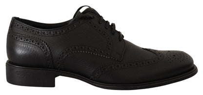 Dolce & Gabbana Elegant Black Leather Derby Wingtip Shoes Dolce & Gabbana