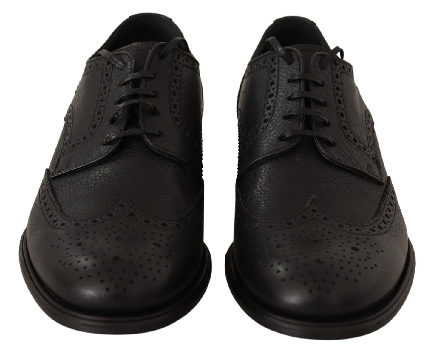 Dolce & Gabbana Elegant Black Leather Derby Wingtip Shoes Dolce & Gabbana