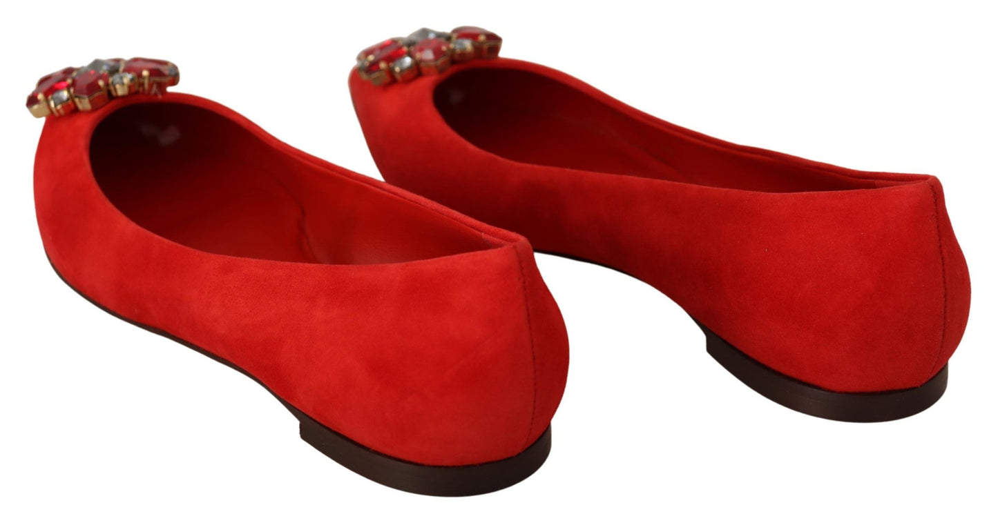 Dolce & Gabbana Crystal Embellished Red Suede Flats Dolce & Gabbana