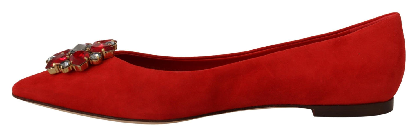 Dolce & Gabbana Crystal Embellished Red Suede Flats Dolce & Gabbana