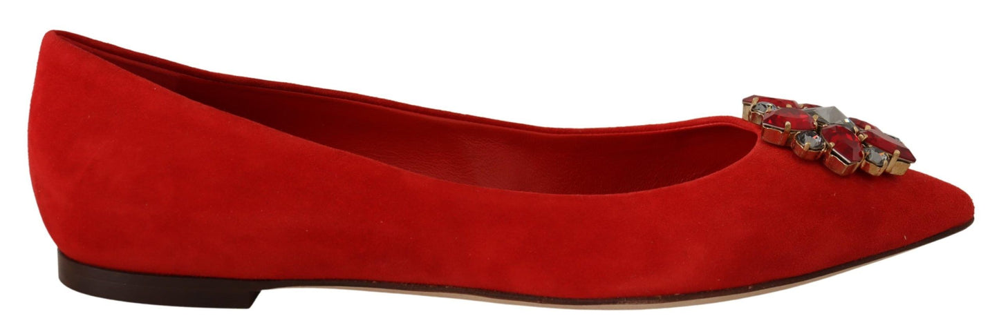 Dolce & Gabbana Crystal Embellished Red Suede Flats Dolce & Gabbana