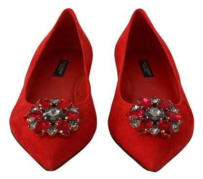 Dolce & Gabbana Crystal Embellished Red Suede Flats Dolce & Gabbana