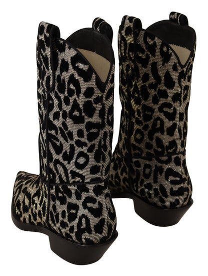 Dolce & Gabbana Elegant Leopard Print Mid Calf Boots Dolce & Gabbana