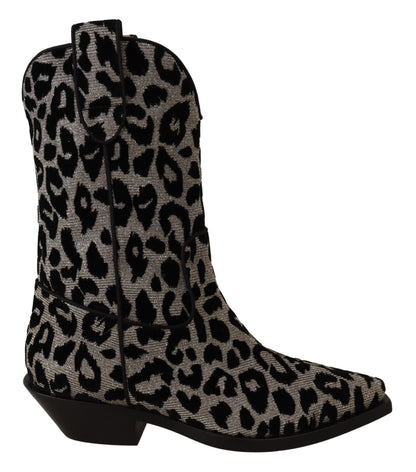 Dolce & Gabbana Elegant Leopard Print Mid Calf Boots Dolce & Gabbana