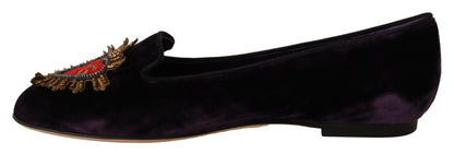 Dolce & Gabbana Chic Purple Velvet Loafers with Heart Detail Dolce & Gabbana