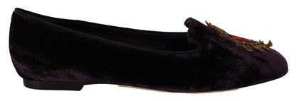 Dolce & Gabbana Chic Purple Velvet Loafers with Heart Detail Dolce & Gabbana