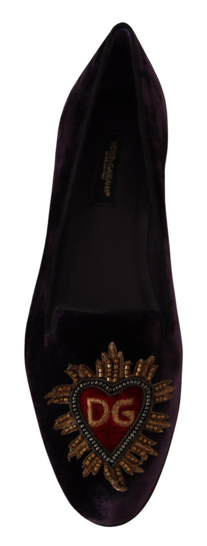 Dolce & Gabbana Chic Purple Velvet Loafers with Heart Detail Dolce & Gabbana