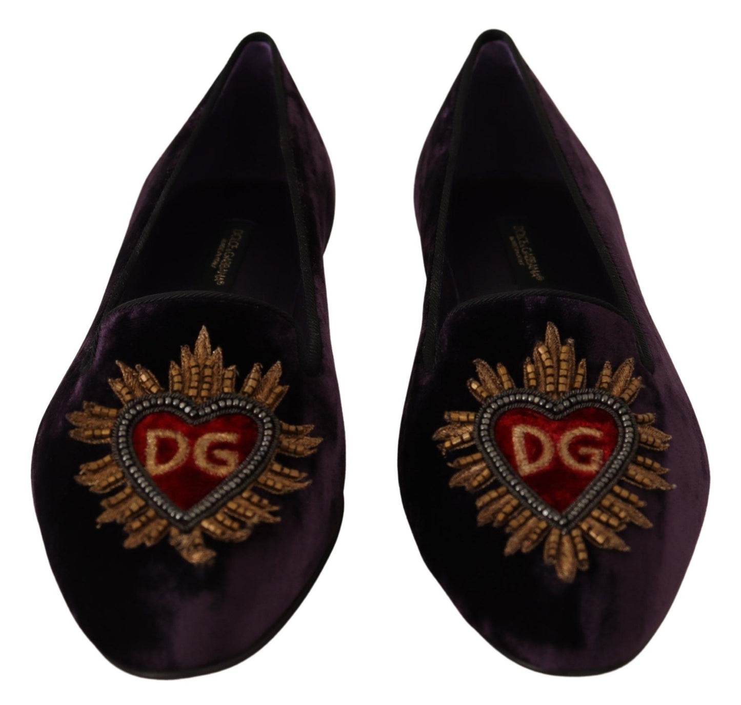 Dolce & Gabbana Chic Purple Velvet Loafers with Heart Detail Dolce & Gabbana