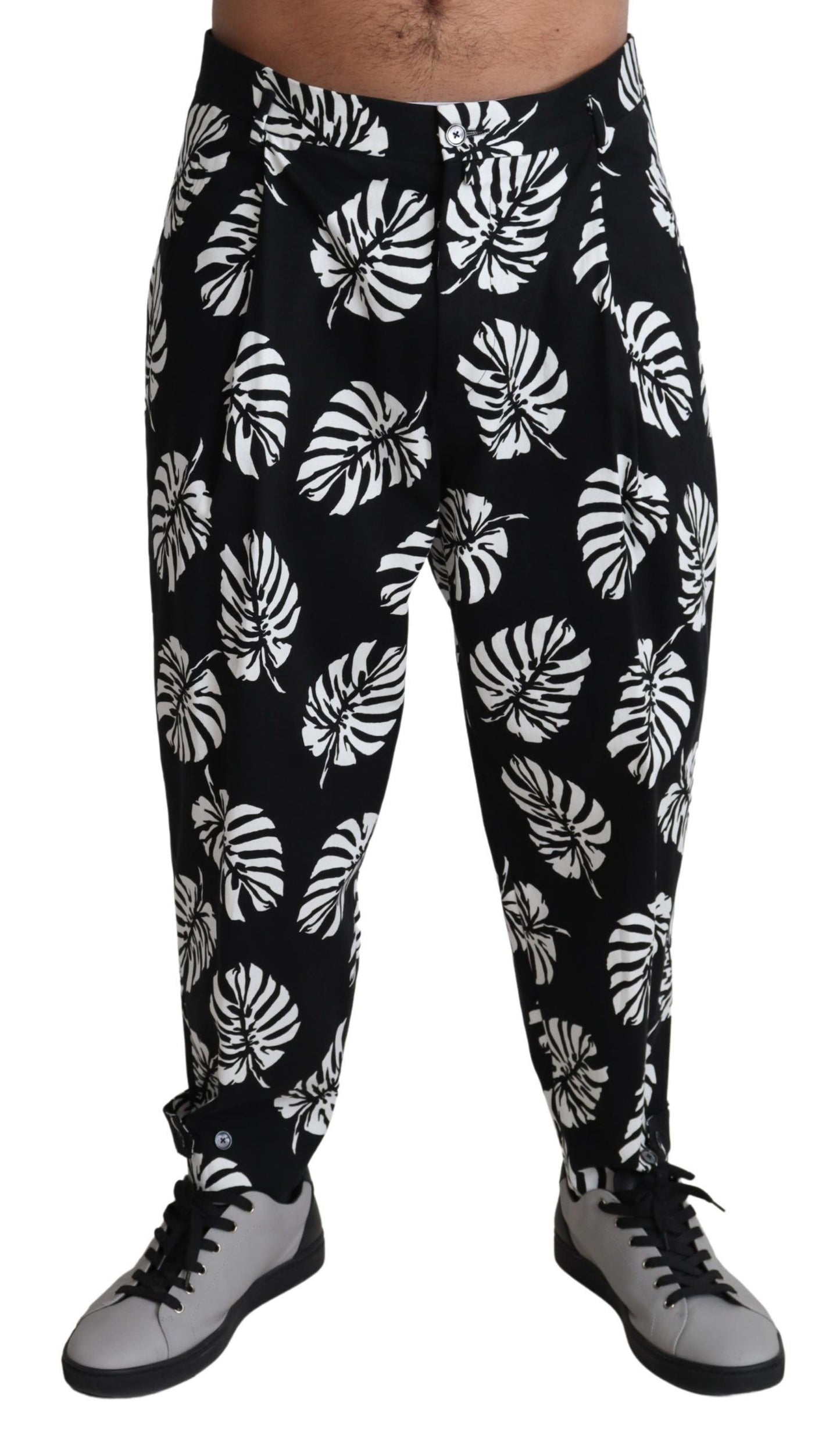 Dolce & Gabbana Elegant Palm Leaf Print Cotton Trousers Dolce & Gabbana