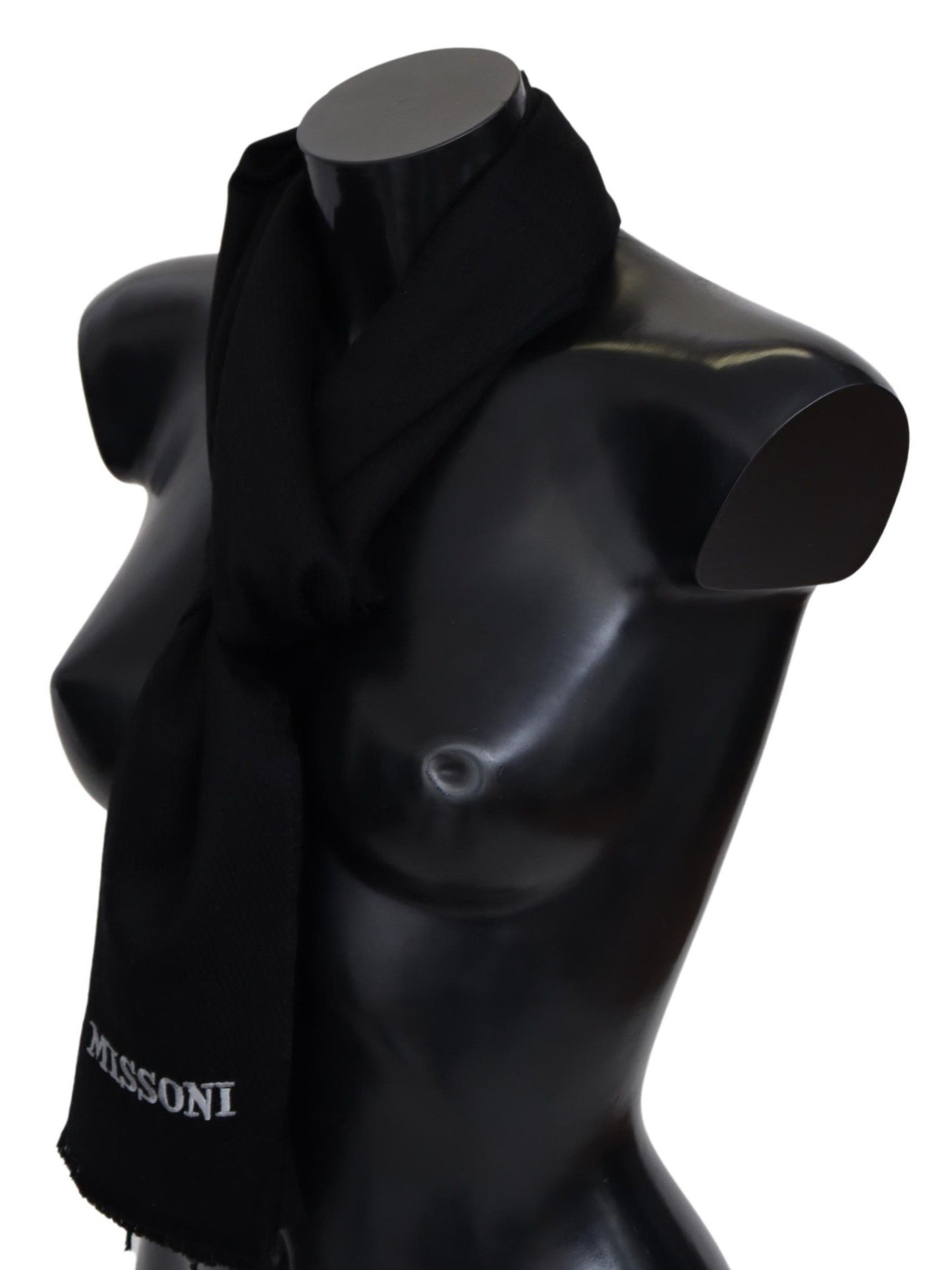 Missoni Elegant Embroidered Wool Scarf in Black Missoni