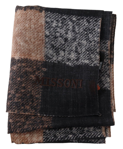 Missoni Plaid Wool Scarf with Logo Embroidery Missoni