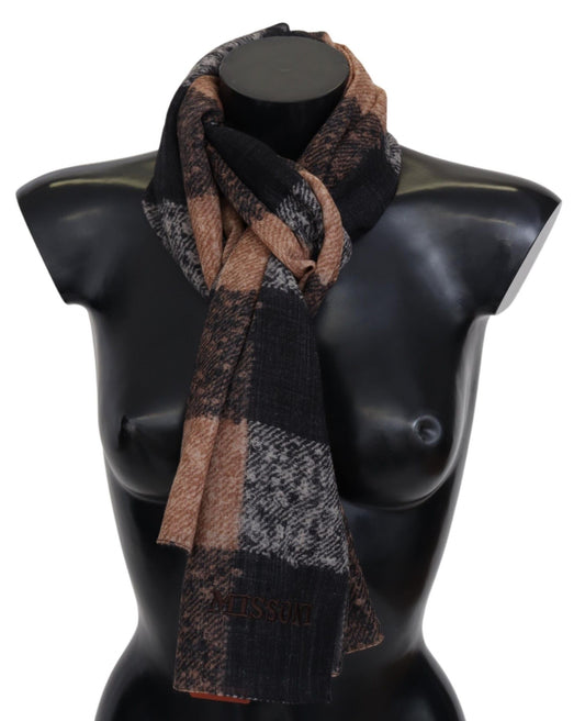 Missoni Plaid Wool Scarf with Logo Embroidery Missoni