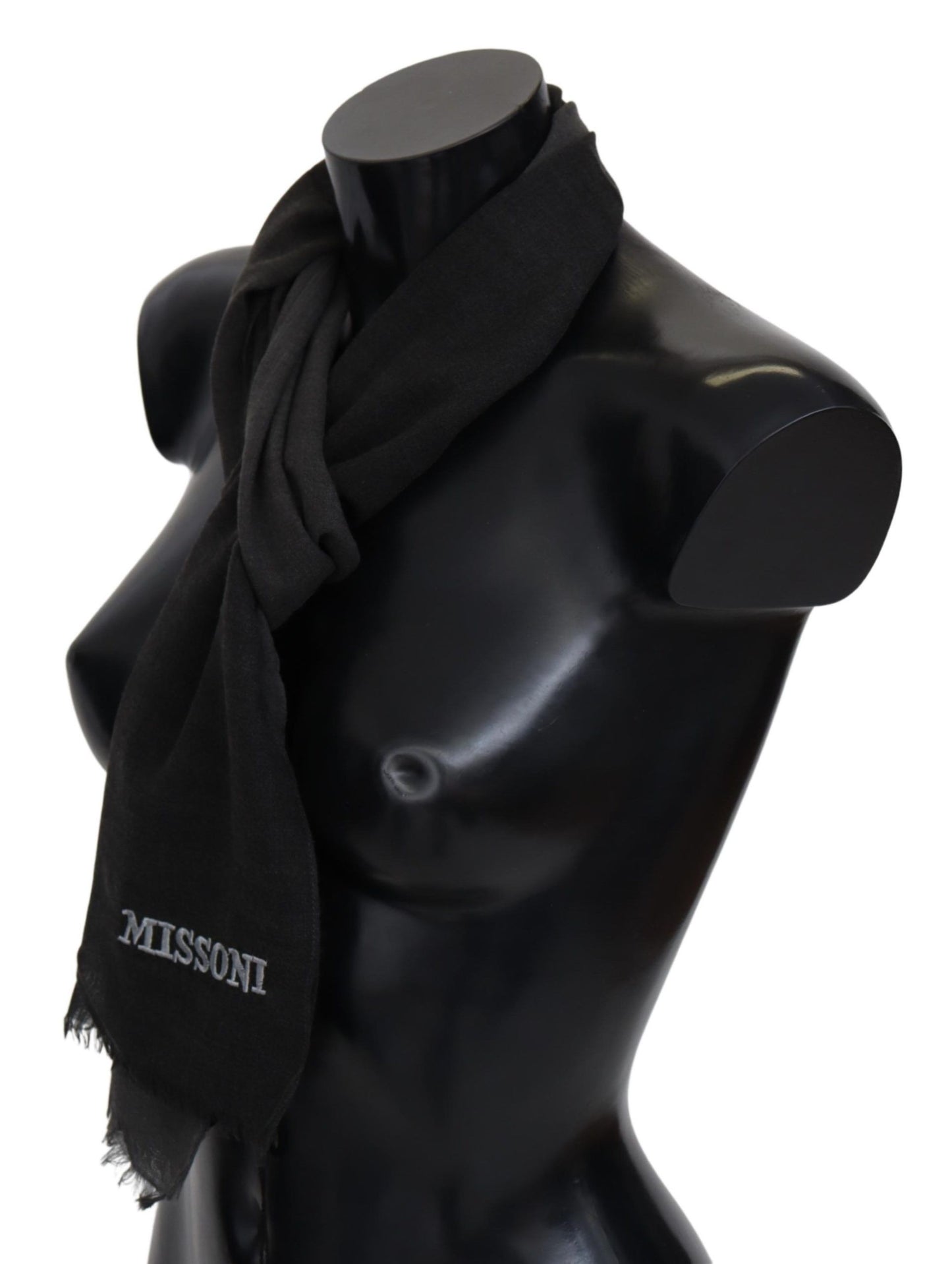 Missoni Elegant Black Wool Scarf with Fringes Missoni