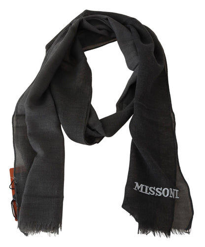 Missoni Elegant Black Wool Scarf with Fringes Missoni