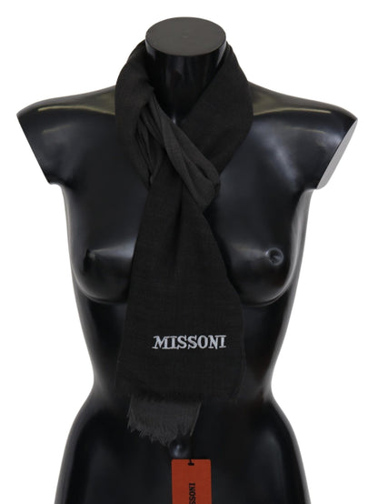 Missoni Elegant Black Wool Scarf with Fringes Missoni