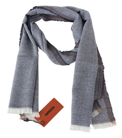 Missoni Elegant Gray Wool Scarf with Stripes and Fringes Missoni