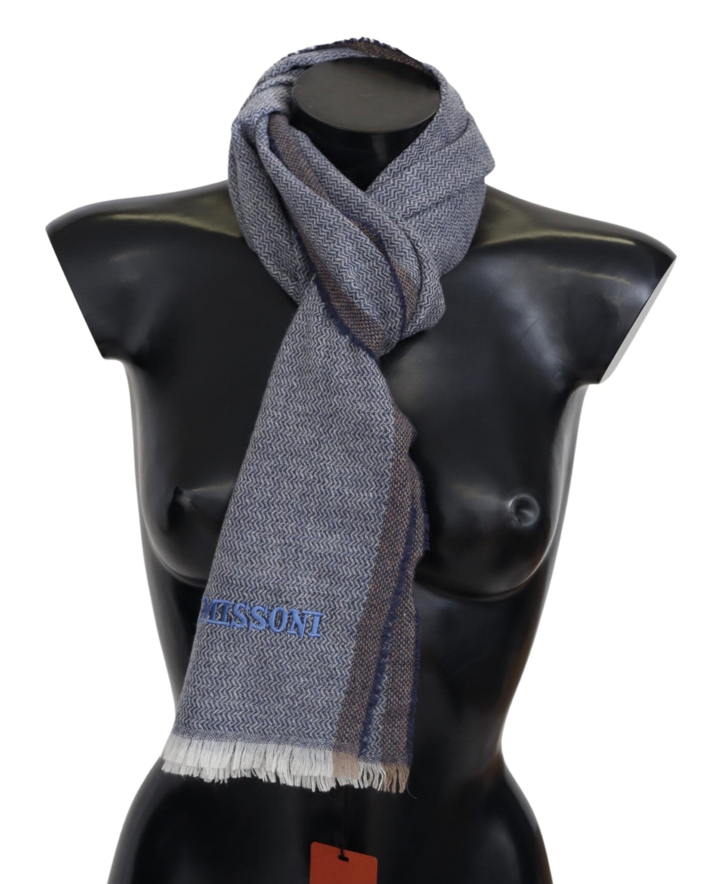 Missoni Elegant Gray Wool Scarf with Stripes and Fringes Missoni