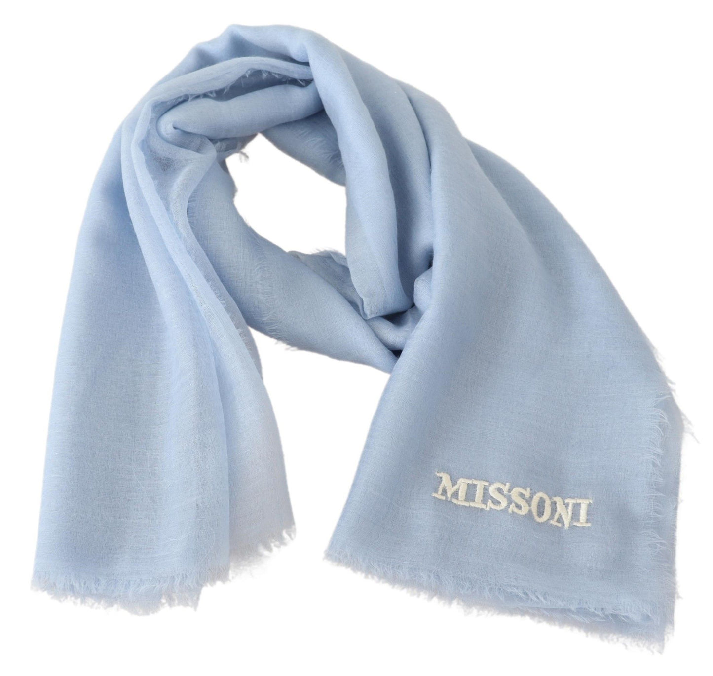 Missoni Elegant Light-Blue Cashmere Scarf with Fringes Missoni