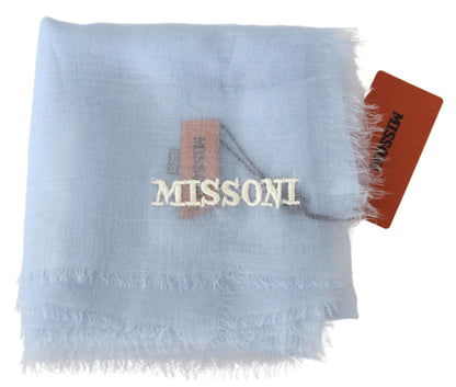 Missoni Elegant Light-Blue Cashmere Scarf with Fringes Missoni