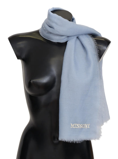 Missoni Elegant Light-Blue Cashmere Scarf with Fringes Missoni