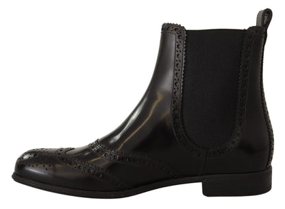 Dolce & Gabbana Elegant Black Ankle Wingtip Oxford Boots Dolce & Gabbana