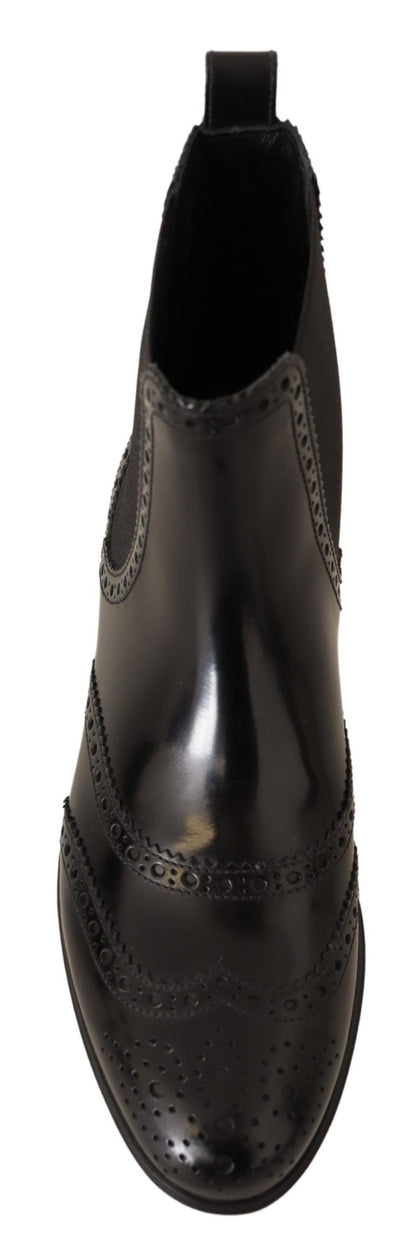 Dolce & Gabbana Elegant Black Ankle Wingtip Oxford Boots Dolce & Gabbana