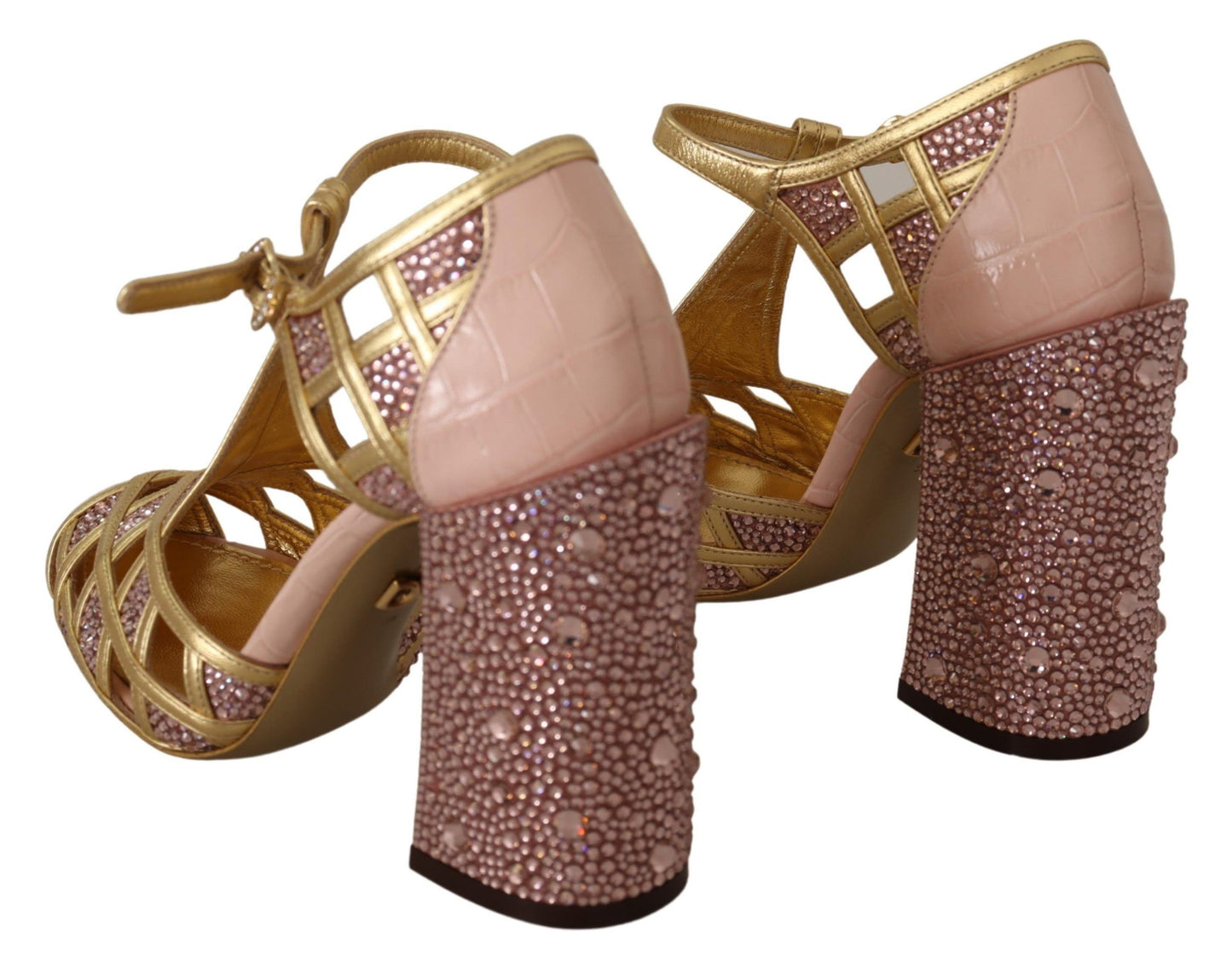 Dolce & Gabbana Silk-Infused Leather Crystal Pumps in Pink Gold Dolce & Gabbana