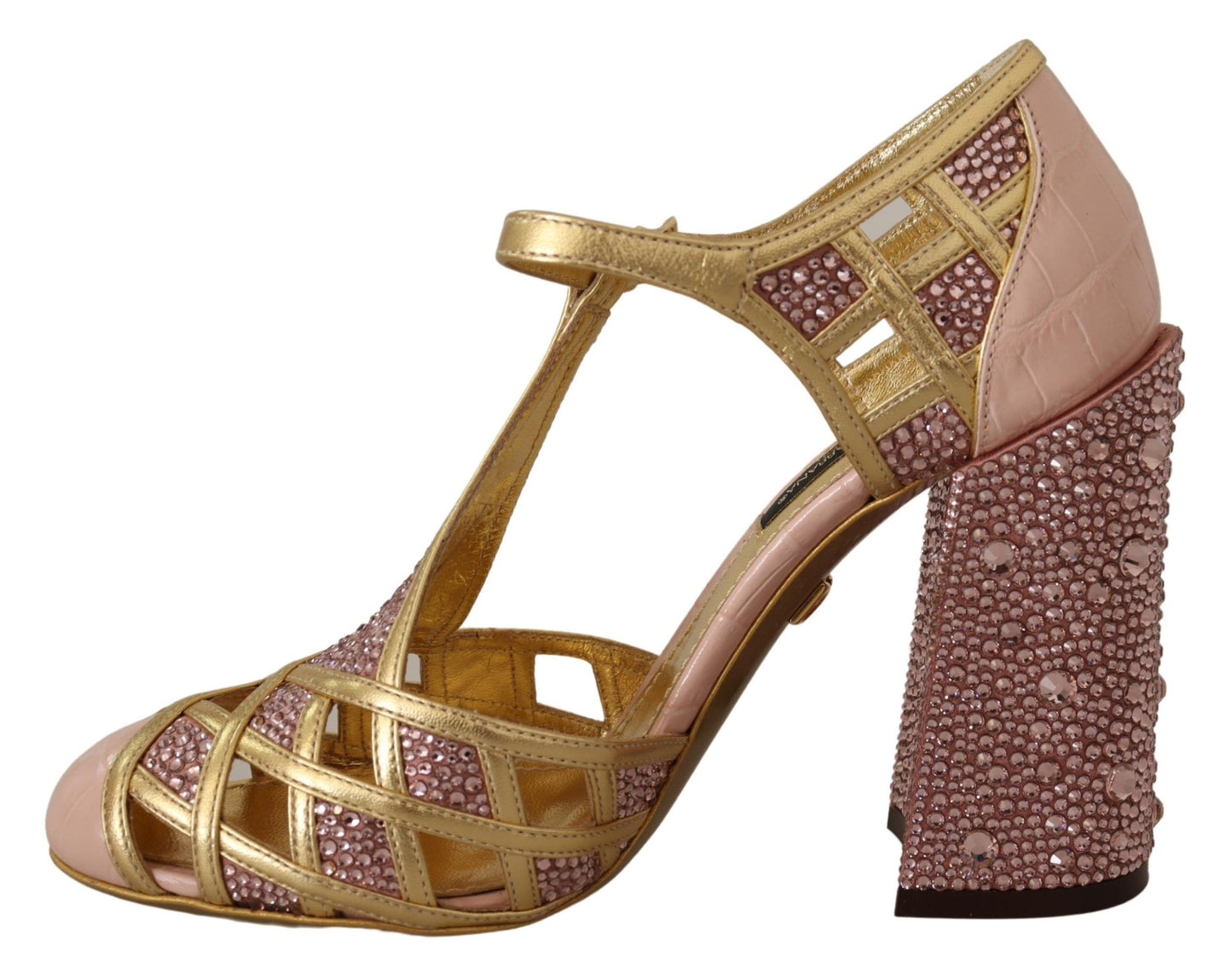 Dolce & Gabbana Silk-Infused Leather Crystal Pumps in Pink Gold Dolce & Gabbana