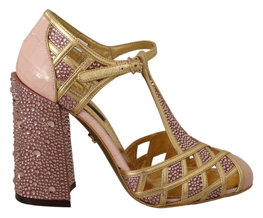 Dolce & Gabbana Silk-Infused Leather Crystal Pumps in Pink Gold Dolce & Gabbana