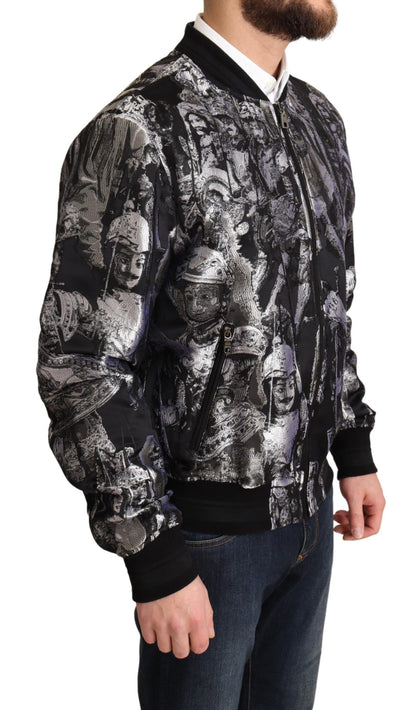 Dolce & Gabbana Elegant Black Bomber Jacket with Silver Details Dolce & Gabbana