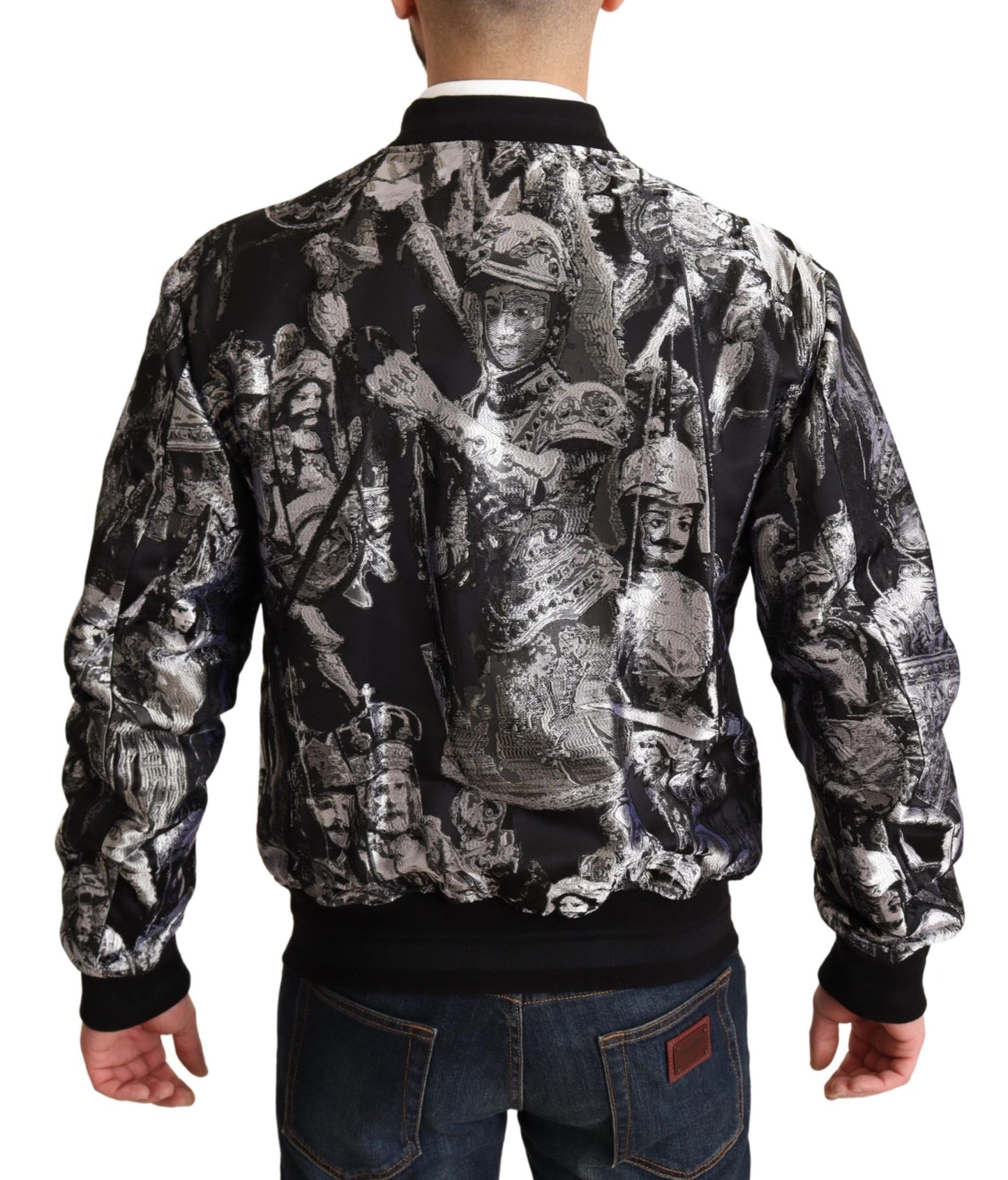 Dolce & Gabbana Elegant Black Bomber Jacket with Silver Details Dolce & Gabbana