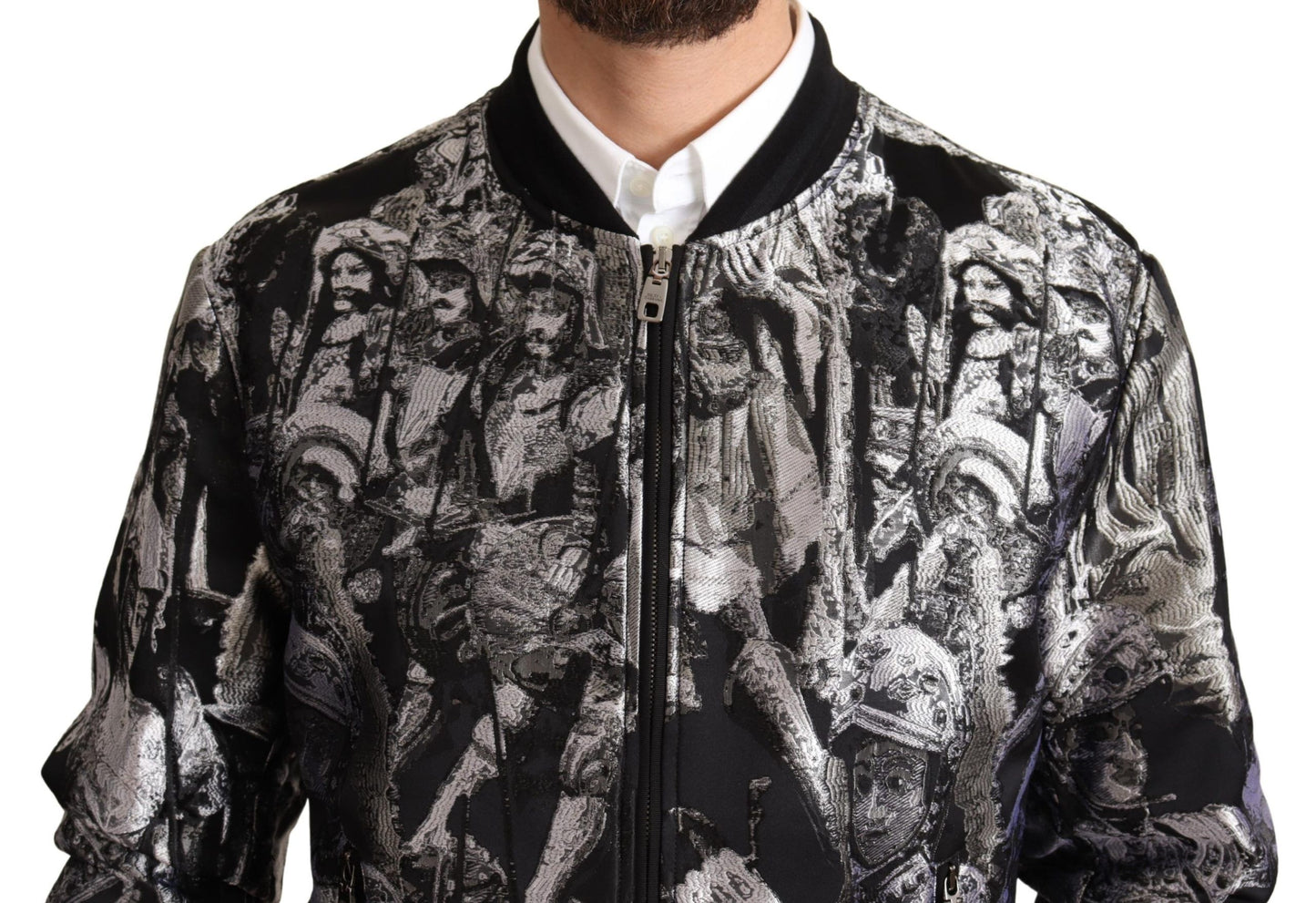 Dolce & Gabbana Elegant Black Bomber Jacket with Silver Details Dolce & Gabbana