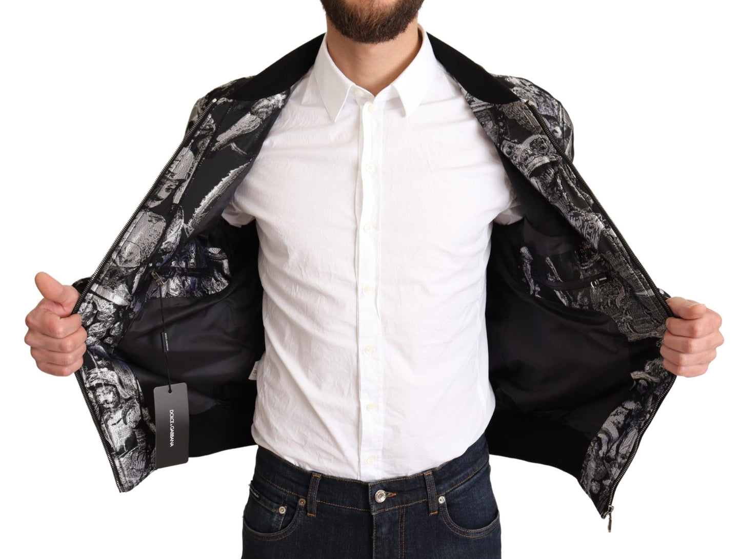 Dolce & Gabbana Elegant Black Bomber Jacket with Silver Details Dolce & Gabbana