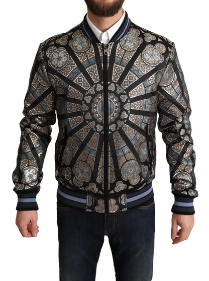 Dolce & Gabbana Elegant Jacquard Bomber Jacket in Blue Dolce & Gabbana