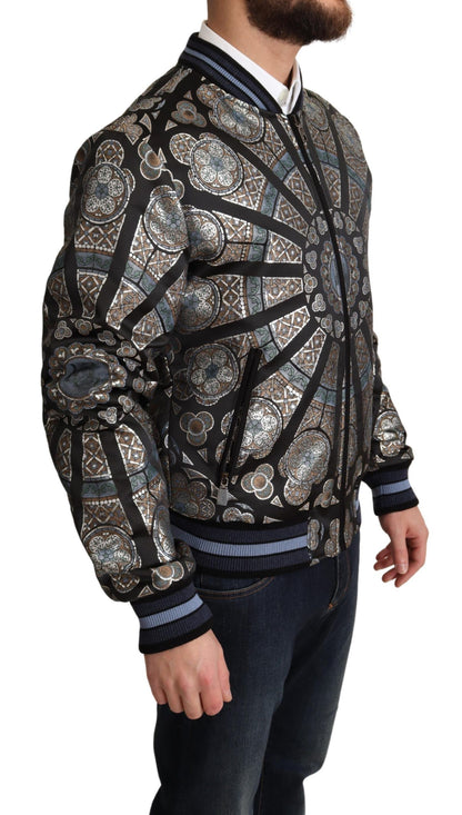 Dolce & Gabbana Elegant Jacquard Bomber Jacket in Blue Dolce & Gabbana