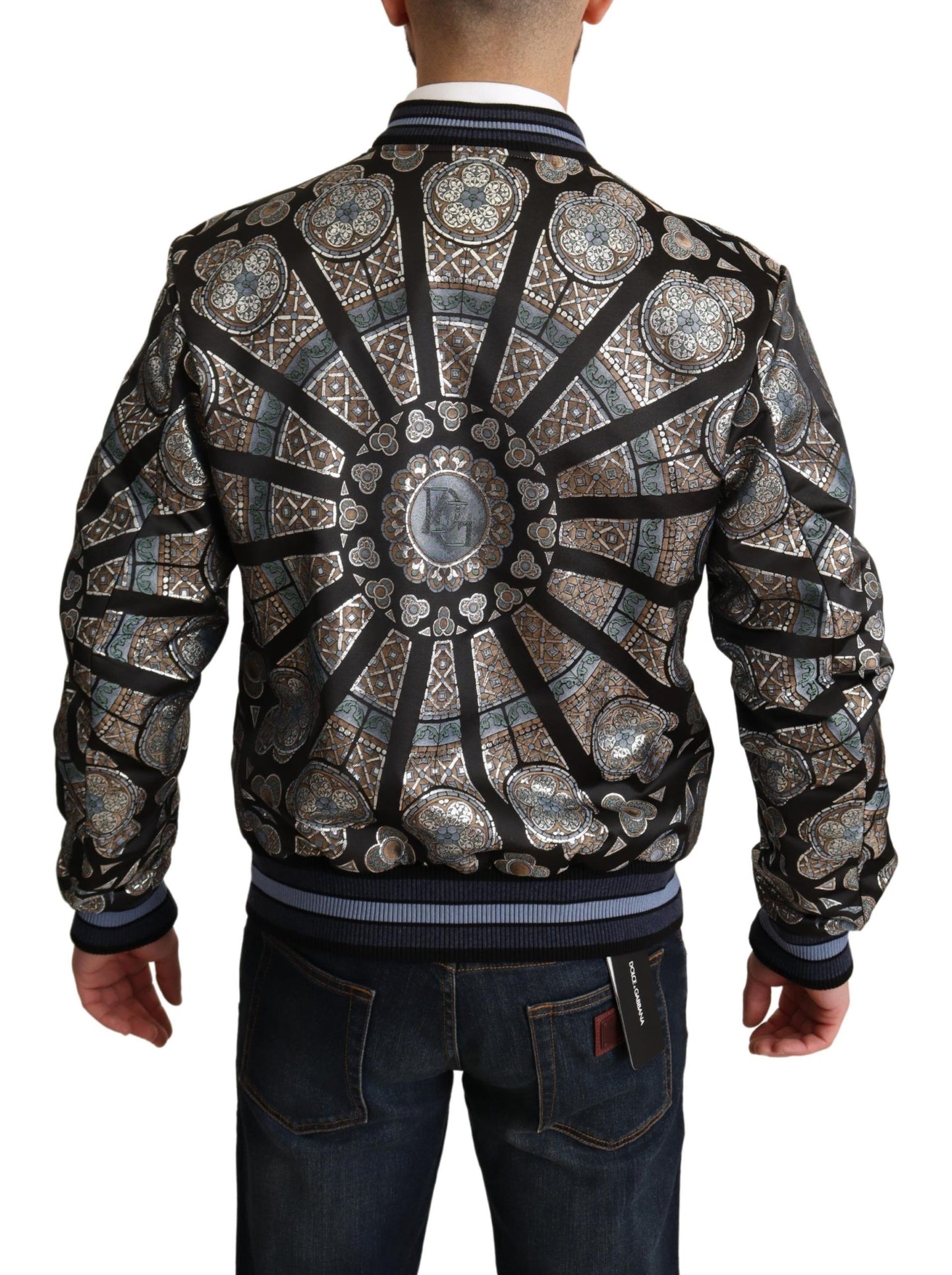 Dolce & Gabbana Elegant Jacquard Bomber Jacket in Blue Dolce & Gabbana