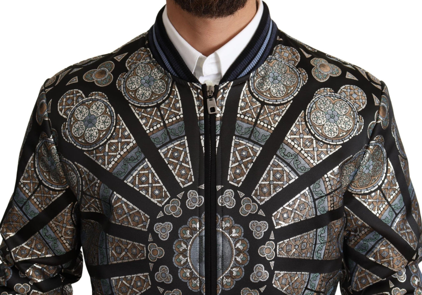 Dolce & Gabbana Elegant Jacquard Bomber Jacket in Blue Dolce & Gabbana