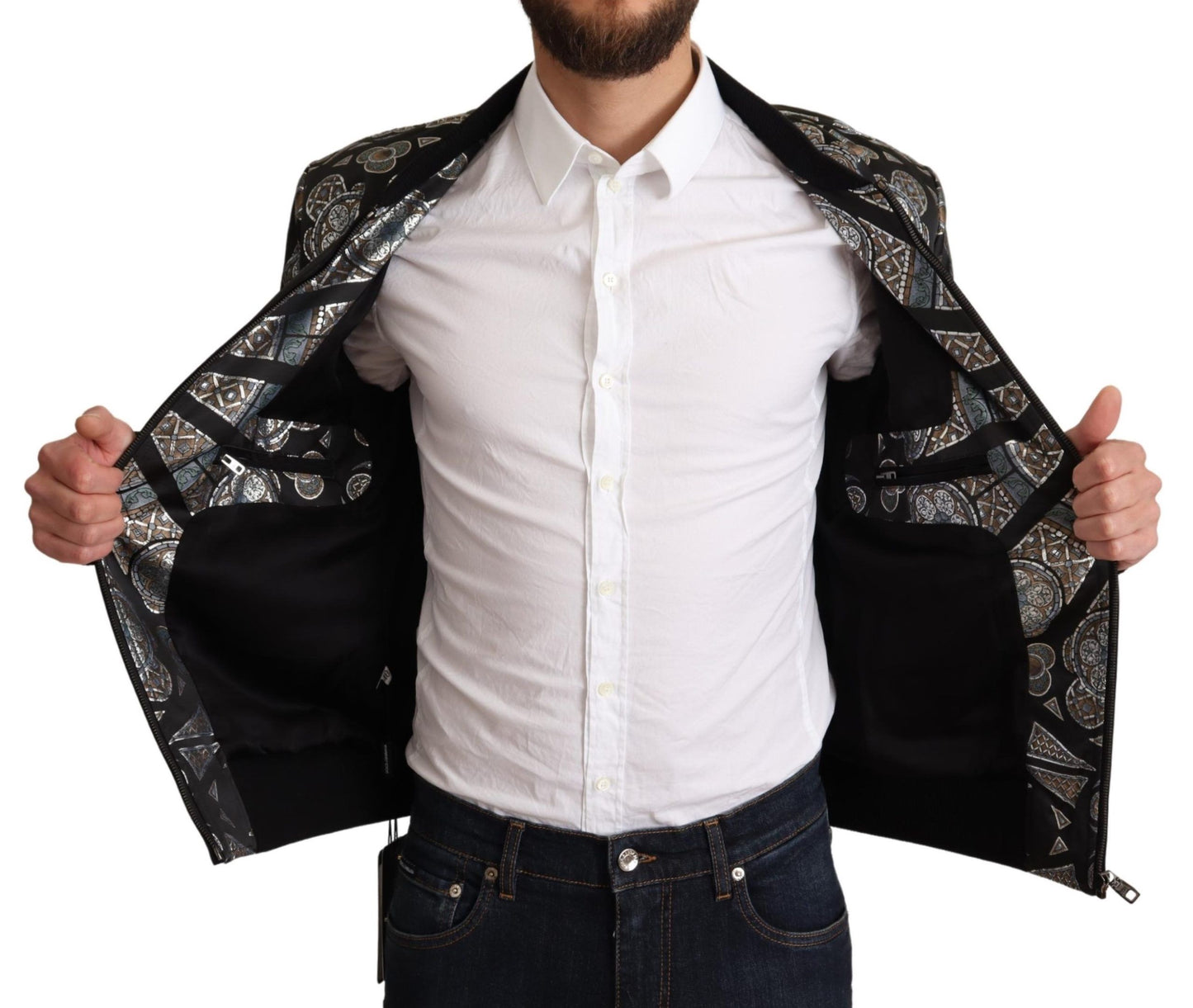 Dolce & Gabbana Elegant Jacquard Bomber Jacket in Blue Dolce & Gabbana