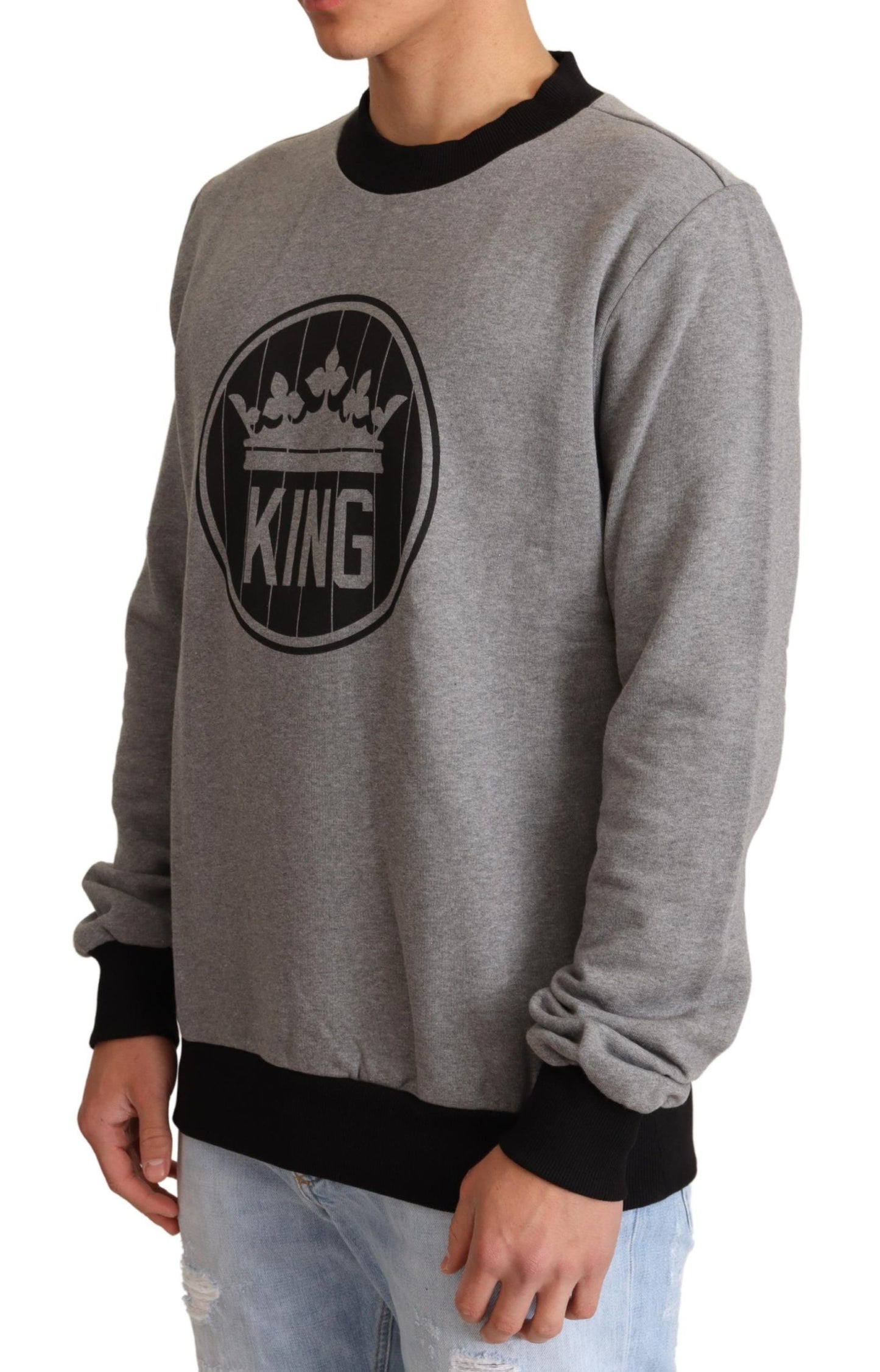 Dolce & Gabbana Elegant Gray Crown Motif Crewneck Sweater Dolce & Gabbana