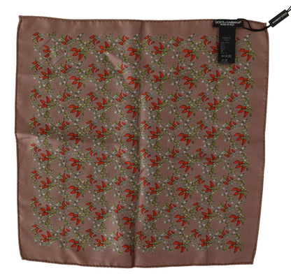 Dolce & Gabbana Elegant Brown Silk Pocket Square with Carrot Print Dolce & Gabbana