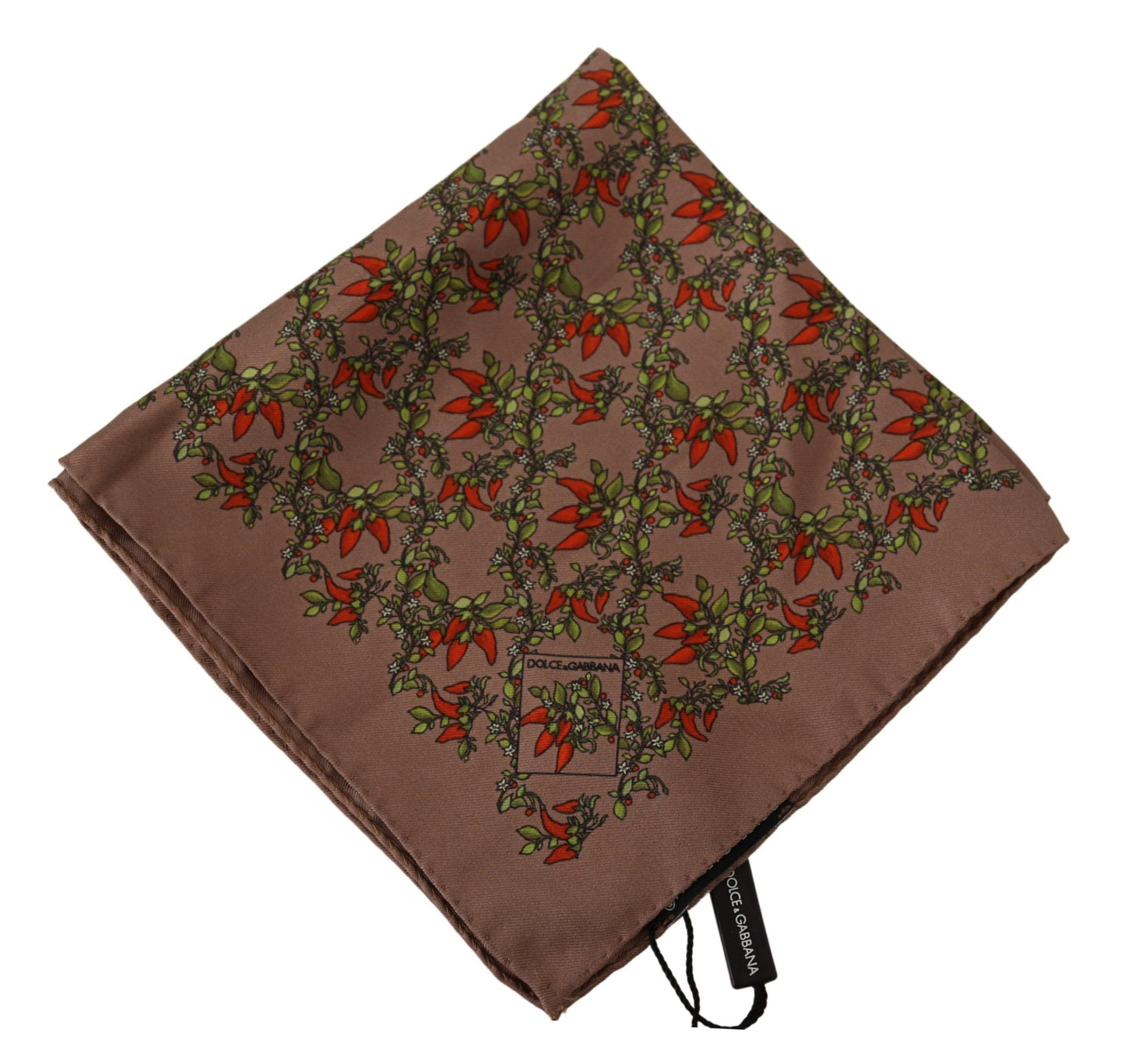 Dolce & Gabbana Elegant Brown Silk Pocket Square with Carrot Print Dolce & Gabbana