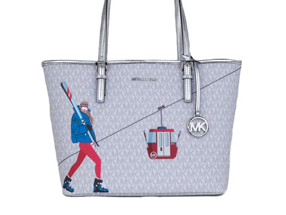 Michael Kors Jet Set Girls Print Medium Signature PVC Carryall Shoulder Tote Handbag (Bright White Multi) Michael Kors