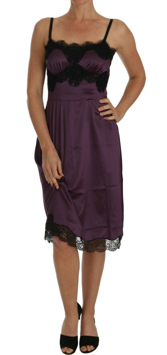 Dolce & Gabbana Elegant Purple Silk Lace Chemise Dress Dolce & Gabbana