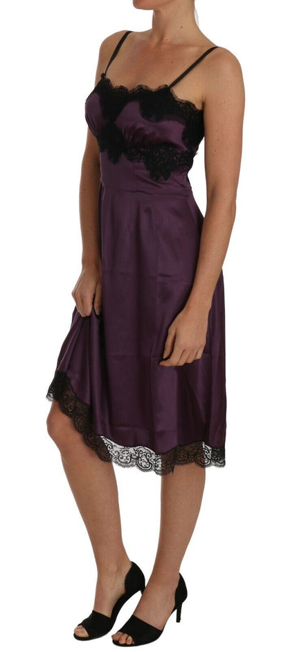 Dolce & Gabbana Elegant Purple Silk Lace Chemise Dress Dolce & Gabbana