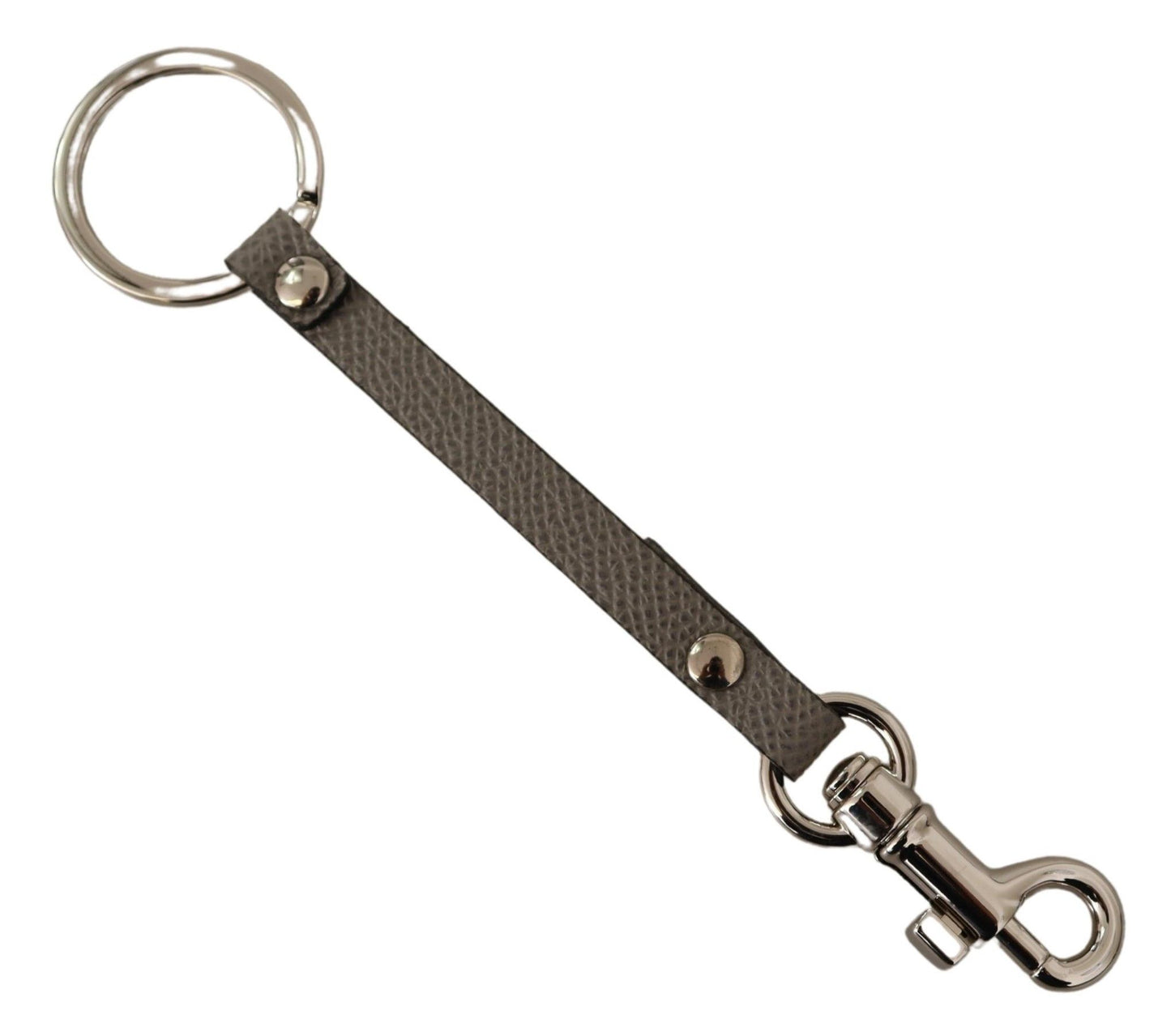 Dolce & Gabbana Elegant Gray Leather Keyring with Silver Accents Dolce & Gabbana