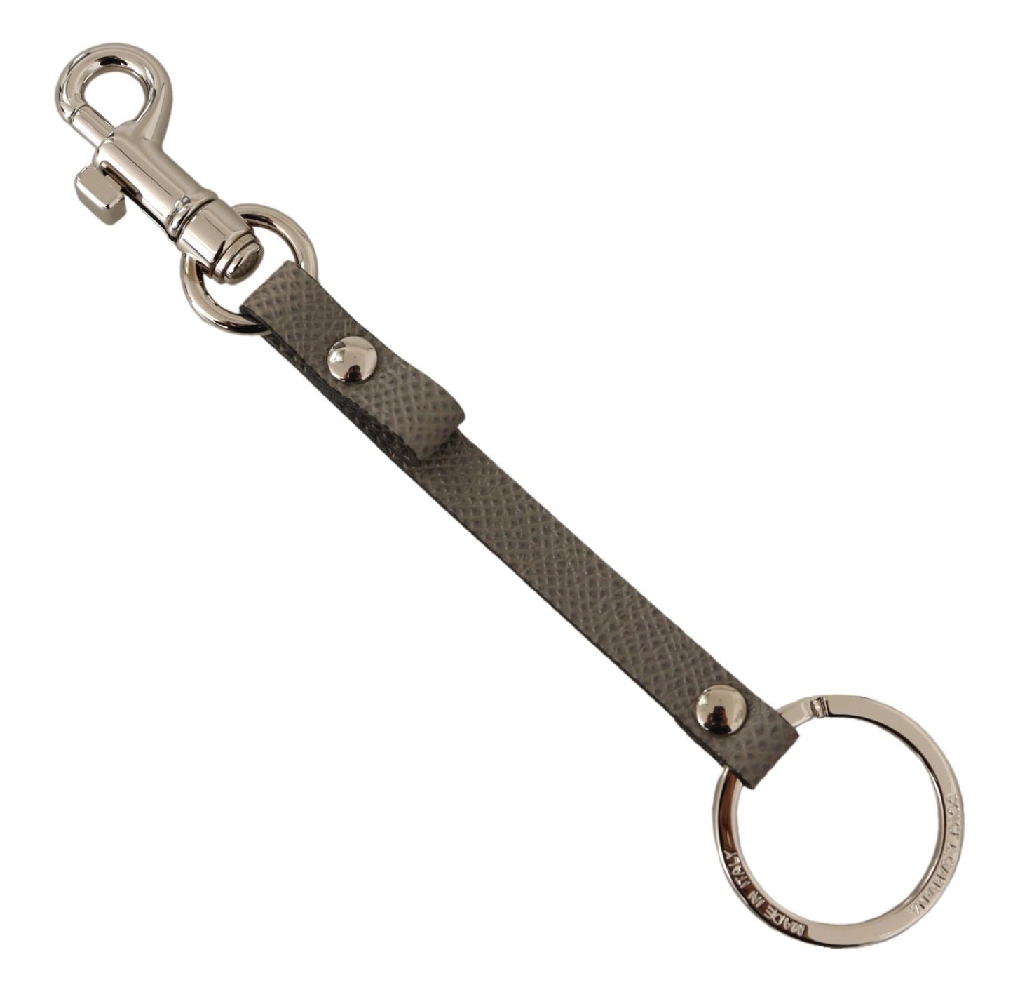 Dolce & Gabbana Elegant Gray Leather Keyring with Silver Accents Dolce & Gabbana