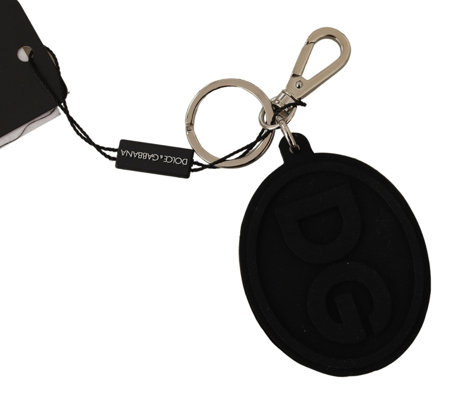 Dolce & Gabbana Chic Black Rubber & Brass Logo Keychain Dolce & Gabbana