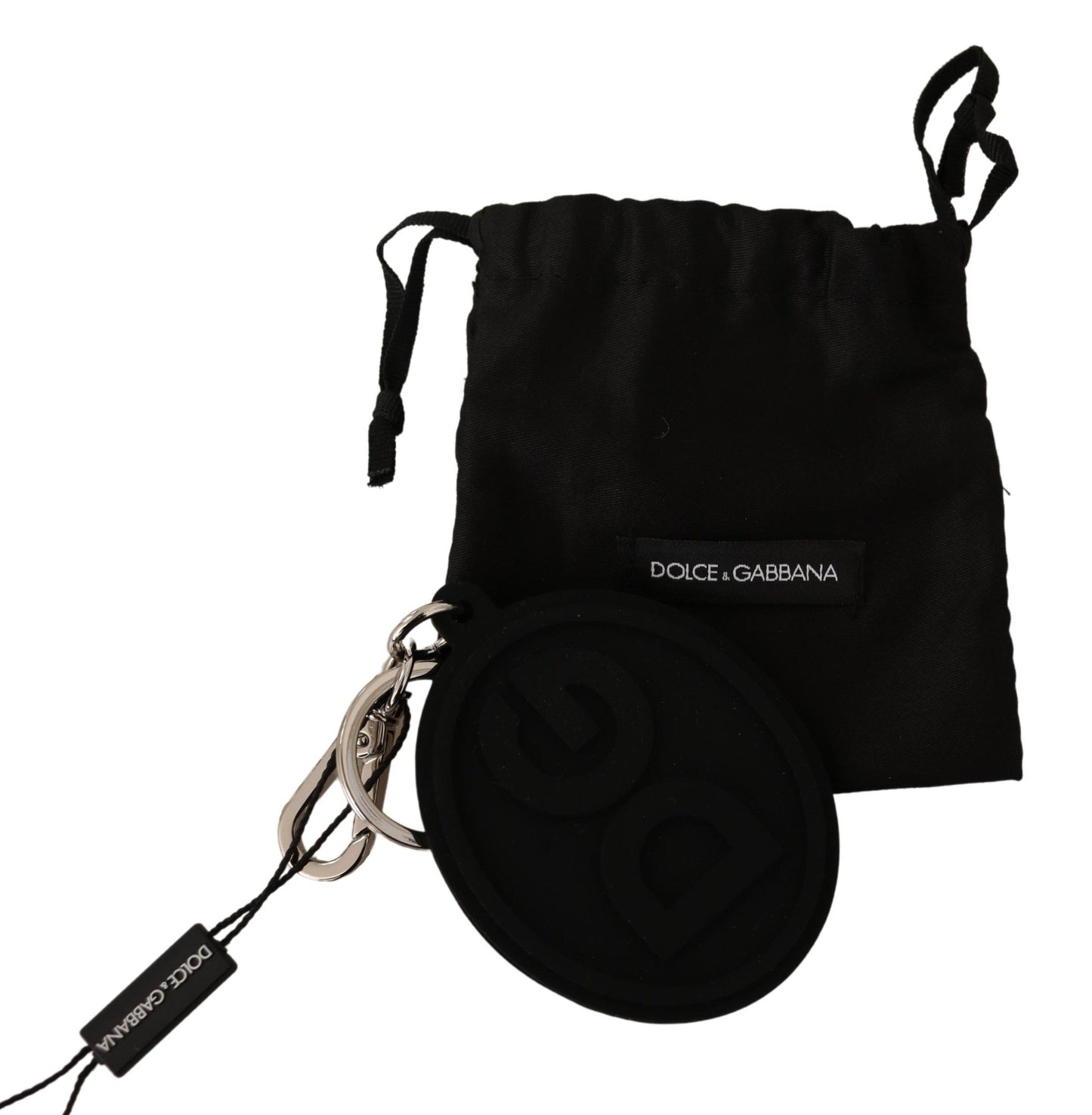 Dolce & Gabbana Chic Black Rubber & Brass Logo Keychain Dolce & Gabbana